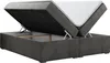 A dark gray boxspring bed frame with the mattress and lid lifted, revealing storage space underneath. Produktbild-Vorschau