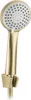 A gold-colored shower head and hose holder against a white background. Produktbild-Vorschau