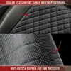 A split image showing the top of a car seat cover with quilted detailing and the underside with anti-slip nubs. Produktbild-Vorschau