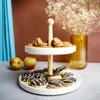 Etagere 2 Stöckig aus Porzellan mit Holzstamm Kuchenplatte Produktbild-Vorschau 2