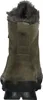 The back view of a green suede boot with a faux fur lining and a black sole. Produktbild-Vorschau