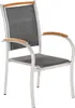A single outdoor chair with a silver frame, dark gray fabric seat and back, and wooden armrests, isolated on a white background. Náhled obrázku produktu