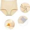 Beige nahtlose High-Waist-Unterwäsche, mit Detailaufnahmen der Stoffstruktur und grauem Baumwollzwickel Produktbild-Vorschau