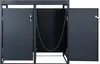 A dark gray trash can enclosure with two doors, one open, and a chain hanging inside. Produktbild-Vorschau