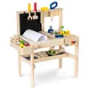 A wooden toy workbench with various tools and building blocks. Náhled obrázku produktu