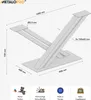 A diagram of an X-frame table base with dimensions and feature icons. Podgląd zdjęcia produktu