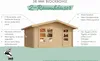 A diagram and description of a wooden garden house. Produktbild-Vorschau