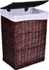 A brown wicker laundry basket with a white liner and an open lid. Produktbild-Vorschau