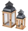 2er Set Laterne Braun Holz Metall Kerzenhalter Windlicht Produktbild-Vorschau 1