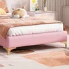 A close-up view of a pink bed frame with gold legs, a white mattress, and a pink blanket. Anteprima dell’immagine prodotto