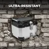 A silver and black top case is shown breaking through a brick wall. Produktbild-Vorschau