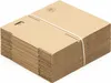 A stack of flat cardboard boxes tied together with a white elastic band. Produktbild-Vorschau