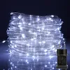 A coiled string of white LED lights with a black power plug. Produktbild-Vorschau