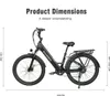 A black electric bicycle with dimensions indicated by lines and text. Produktbild-Vorschau