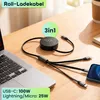 3in1 Roll-Ladekabel: 100W Power für Android & iPhone. 1m Produktbild-Vorschau 2