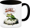 Mürrischer Frosch auf Stein Kaffeebecher in schwarz mit Produktbild-Vorschau 1