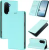 A collage of images showing a turquoise flip phone case from different angles, including the inside with card slots and the phone inserted. Náhled obrázku produktu