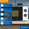 A white microwave oven is shown on a countertop with several feature callouts. Produktbild-Vorschau