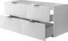 A white bathroom vanity with two drawers, one partially open. Voir les images du produit