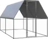 An empty outdoor chicken coop with a metal frame and a gray tarp roof. Anteprima dell’immagine prodotto