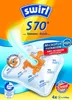 A package of Swirl S70 vacuum cleaner bags, featuring a graphic of a vacuum cleaner bag with a light beam indicating suction. Produktbild-Vorschau