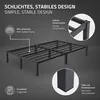 A 3D render of a metal bed frame with callouts highlighting its features. Podgląd zdjęcia produktu