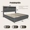 A diagram showing the dimensions of a bed frame, with additional icons indicating features. Produktbild-Vorschau