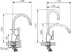 Technical drawing of a kitchen faucet with dimensions and different positions shown. Produktbild-Vorschau