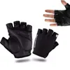 A pair of black fingerless cycling gloves is shown, with a close-up of a hand wearing a similar glove in the upper right corner. Produktbild-Vorschau