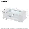 A diagram showing the dimensions of a white coffee table with a glass top. Voir les images du produit