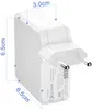 A white power adapter with dimensions indicated by blue lines and text. Produktbild-Vorschau