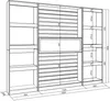 A technical drawing of a large shelving unit with dimensions indicated. Produktbild-Vorschau