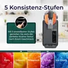 A slush machine with a display showing different consistency levels, and examples of different textures of slush. Produktbild-Vorschau