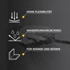 Marketing image showing icons and text describing product features against a dark textured background. Produktbild-Vorschau