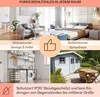 Collage of four different room settings and a garden shed, with text overlays describing room types and product features. Podgląd zdjęcia produktu