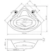 Diagram of a corner bathtub with dimensions. Anteprima dell’immagine prodotto