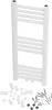 A white towel radiator and its mounting hardware are displayed against a white background. Podgląd zdjęcia produktu