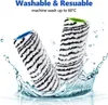 Two roller brushes are shown splashing into water, with text indicating they are washable and reusable. Produktbild-Vorschau