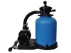 A blue sand filter with a black pump and hose, isolated on a white background. Produktbild-Vorschau