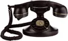 A black vintage rotary dial telephone is shown against a white background. Produktbild-Vorschau
