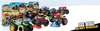 A collection of Hot Wheels Monster Trucks displayed in front of their packaging, with a promotional slogan. Podgląd zdjęcia produktu
