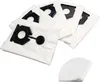 A set of white vacuum cleaner bags with black plastic attachments, arranged in a fanned-out display. A single, separate filter is shown in the bottom right corner. Produktbild-Vorschau