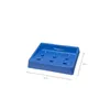 A blue plastic tray with circular indentations, shown from a slightly elevated angle on a white background. Dimensions are indicated by lines and text. Produktbild-Vorschau