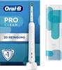 A white Oral-B Pro 1 Clean electric toothbrush is displayed next to its packaging and travel case. Produktbild-Vorschau