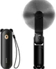 Two black portable fans are displayed against a white background. One is closed and shaped like a bear's head, the other is open and functional. Anteprima dell’immagine prodotto