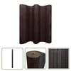 A dark brown room divider with a wavy top edge, shown against a white background. Below are three smaller images: a single vertical slat, a rolled-up section of the divider, and a close-up of the wood grain pattern. Podgląd zdjęcia produktu