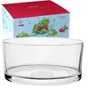 A glass salad bowl is shown in front of its packaging, which displays an image of salad ingredients. Podgląd zdjęcia produktu