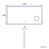 Technical drawing of a rectangular mirror with dimensions and a circular cutout. Produktbild-Vorschau