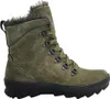 A side view of a green suede boot with fur trim. Produktbild-Vorschau