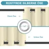 Close-up view of outdoor curtains showing the grommets at the top and bottom, with a measurement detail. Produktbild-Vorschau